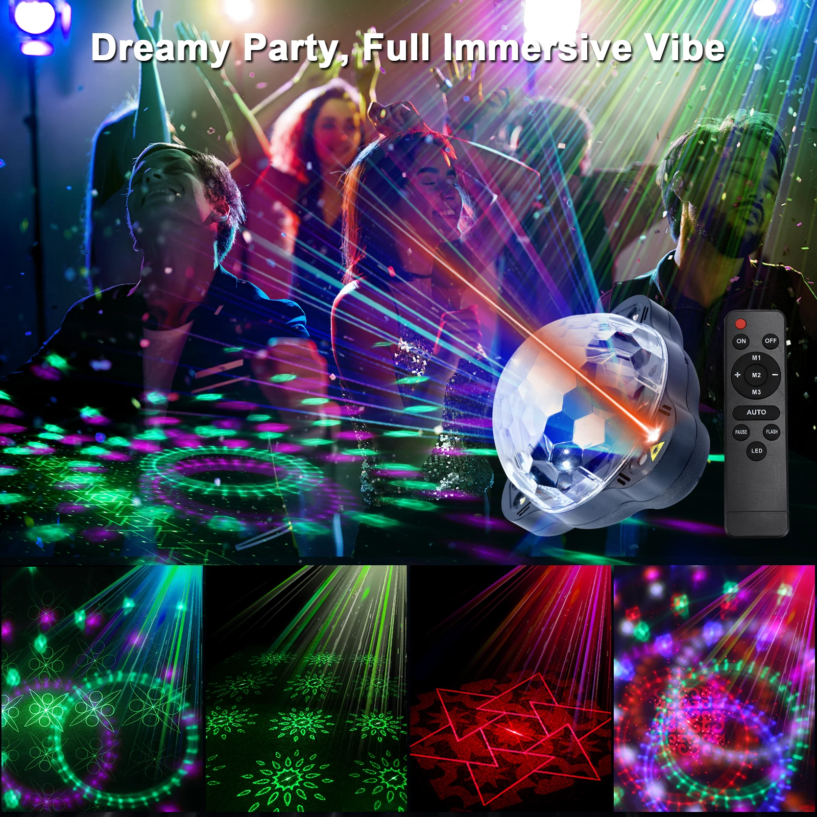 Large Disco Ball Pattern Party Light with Remote Control, Sound Activated LED Lamp for Indoor Dance Birthday Bar KTV Christmas