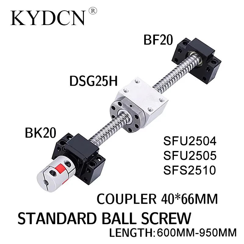 SFU2504 SFU2505 SFS2510  Ball screw length 600-950mm screw, nut holder plus BK20BF20 support seat and coupling ball screw set