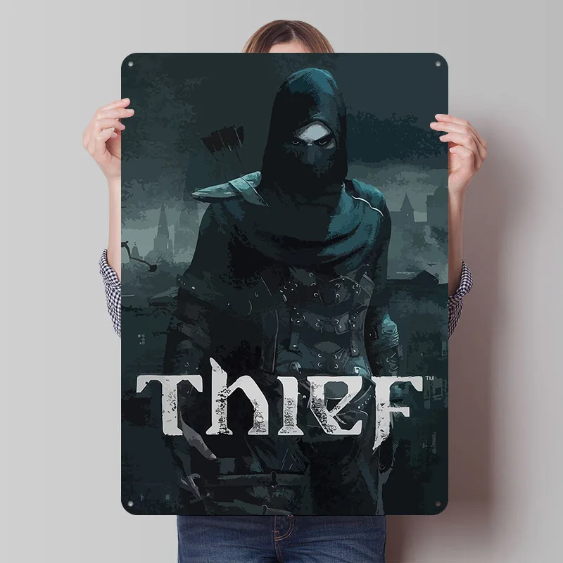 Thief Game Cover Art Printed Poster Customized Wall Art Retro Vintage Metal Tin Signs for Gamer Setup Decorations Custom Sign