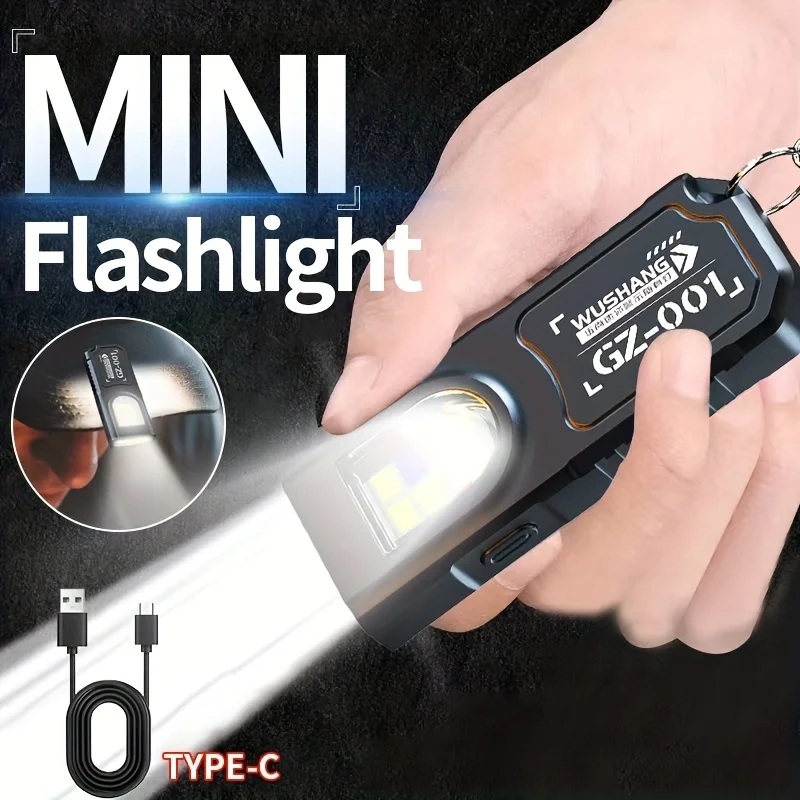 LED COB Flashlight Type C Rechargeable Portable Mini Torch Pocket Lantern Flood Work Light with Clip Magnet For Emergency