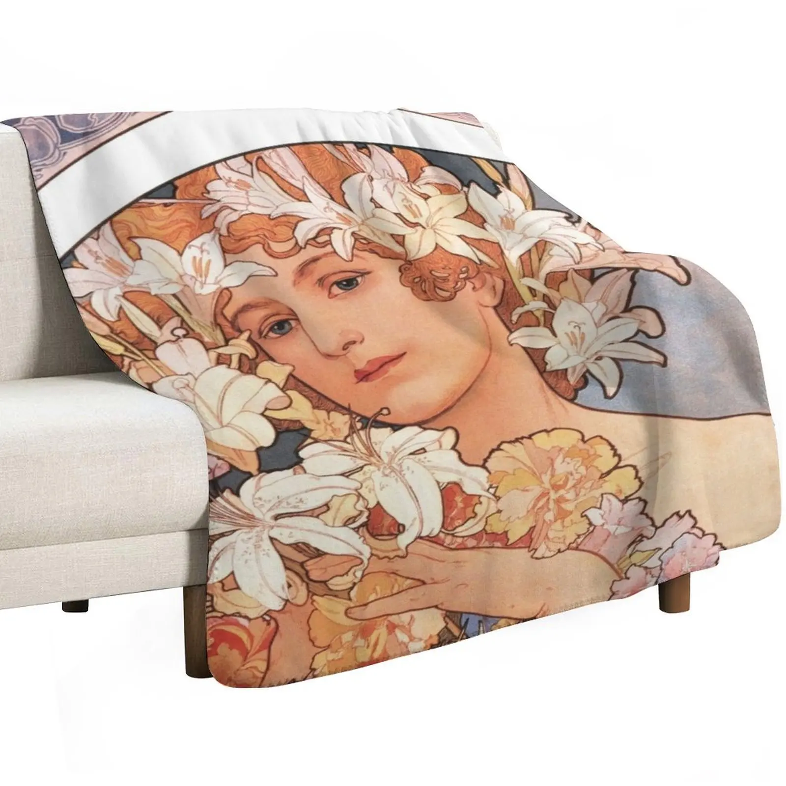 La Fleur - The Flower - Alphonse Mucha 1897 Throw Blanket Decorative Soft Throw Blanket for Couch Sofa