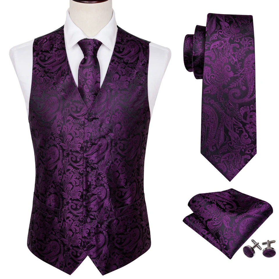 

Men's Purple Embroidered Silk Vest Tie round Ne ort Sve Casual Waistcoat for 8-35 Years Old Women in Autumn 2023
