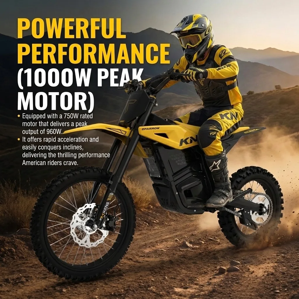 Adult Electric Dirt Bike 26" Fat Tire 750W(Peak960W) Motor 64km/h Fast Speed 40KM Range Off‑Road Electric Motorcycle for Commute & Trail Riding