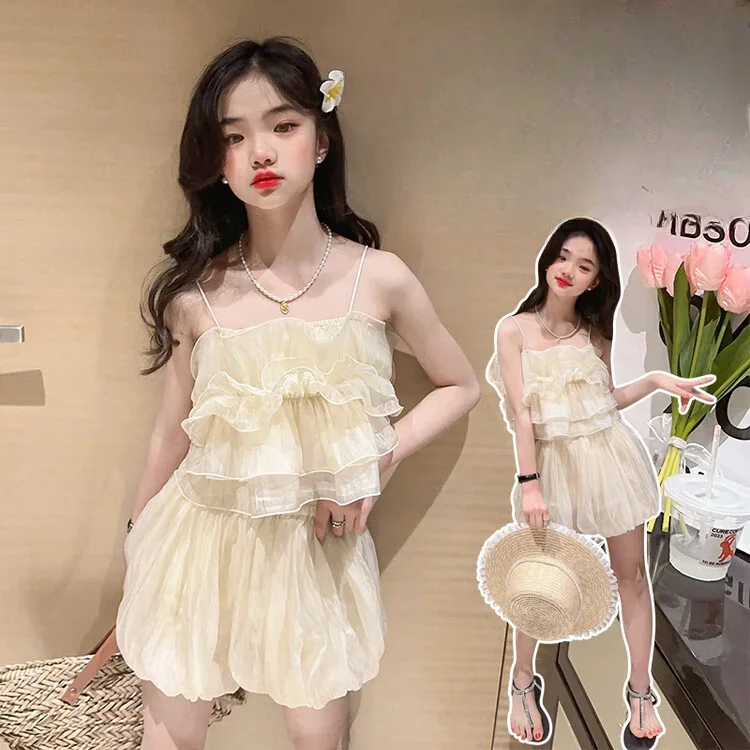 Girls Suit Summer New Korean Version Halter Vest Children Thin Shorts Women Big Children Fashion Halter Two-piece Set Clothes