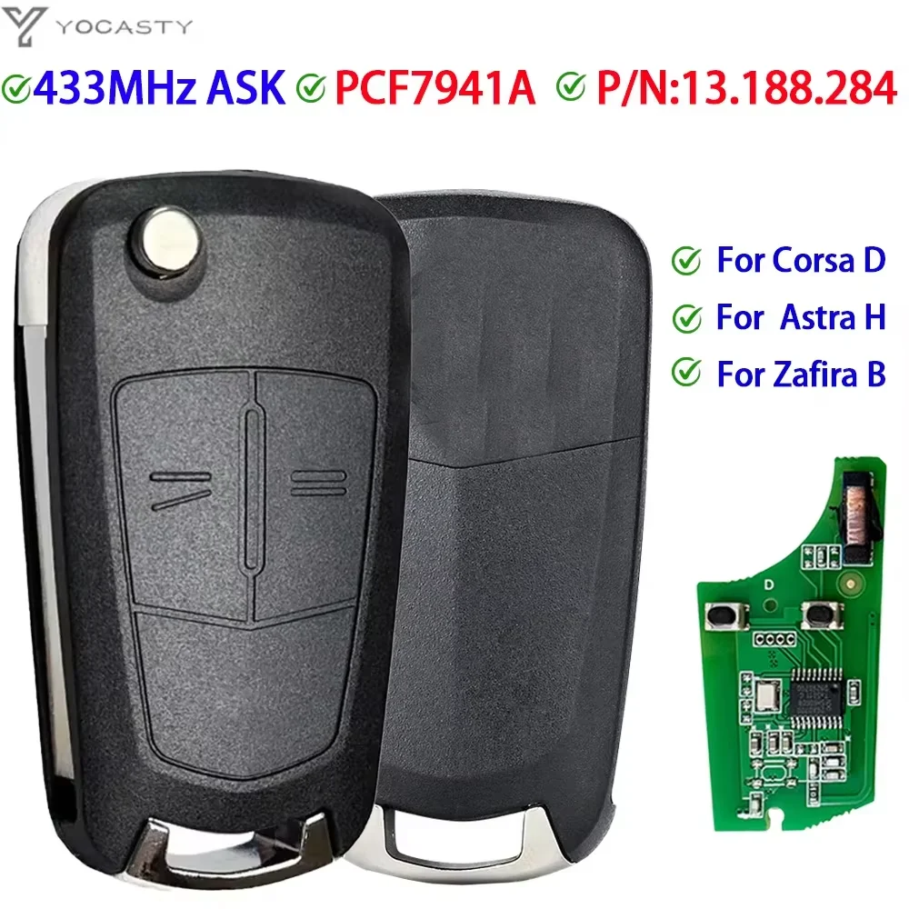 YOCASTY  PCF7941A Remote Flip Car Key 46 Chip 433MHz For Opel Vauxhall Corsa D G4 Astra H Zafira B Holden Astra AH 736-743-A