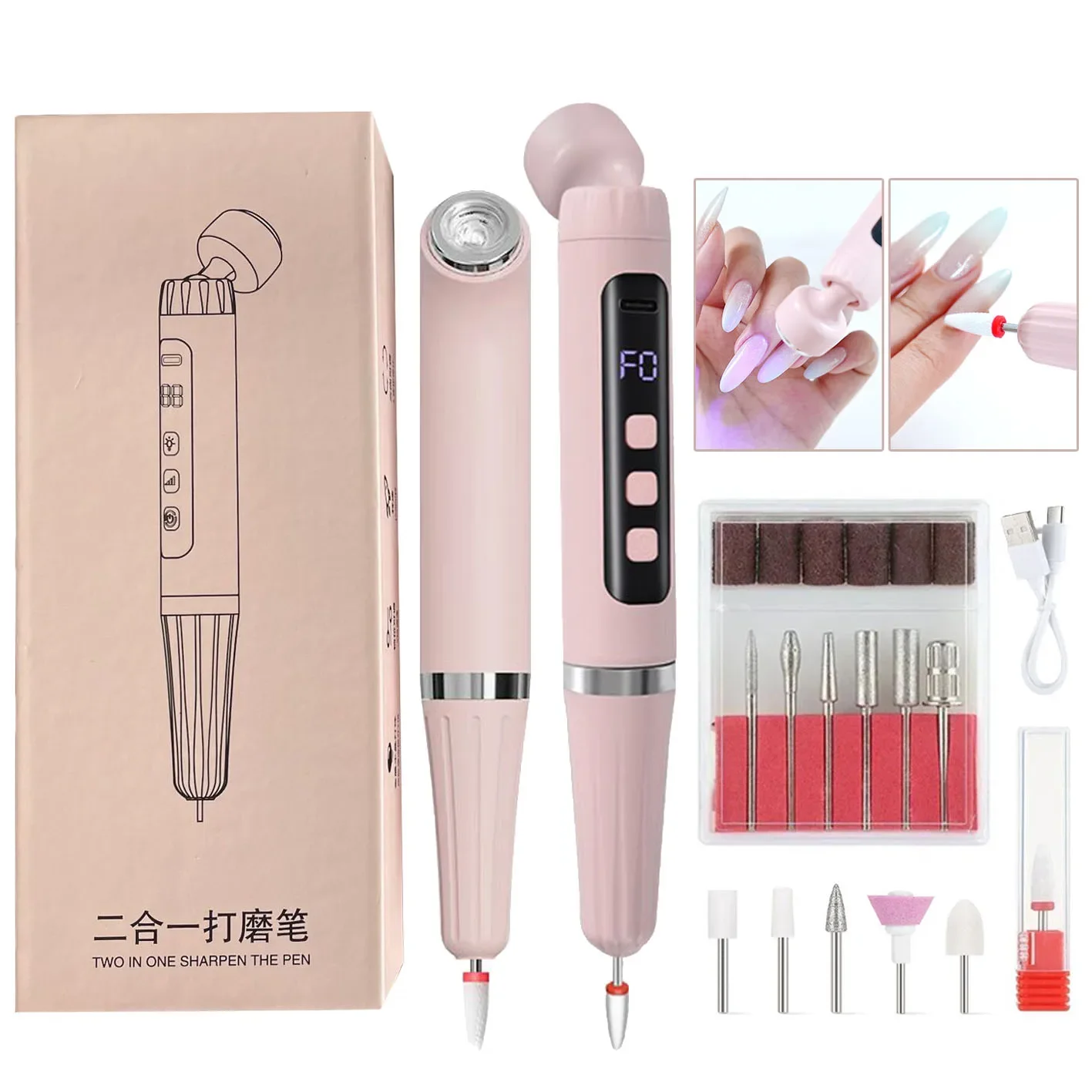 オールインワンネイルアートペン: 充電式ネイルドリルとLED硬化ランプで速乾性、ポータブルマニキュアとペディキュアを実現