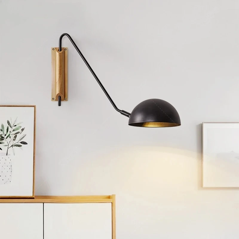 Minimalist Japanese Style Bedside Rotating Arm Wall Lamp Living Room Background Study Bedroom Bedside Reading Lighting Fixture