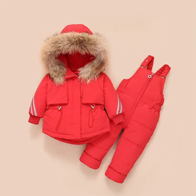 

Winter -30 Degrees Children's Clothing Set 2Pcs Baby Girl Clothes Overalls Warm Down Jacket Boy Snowsuit Infant Outwear jumpsuit