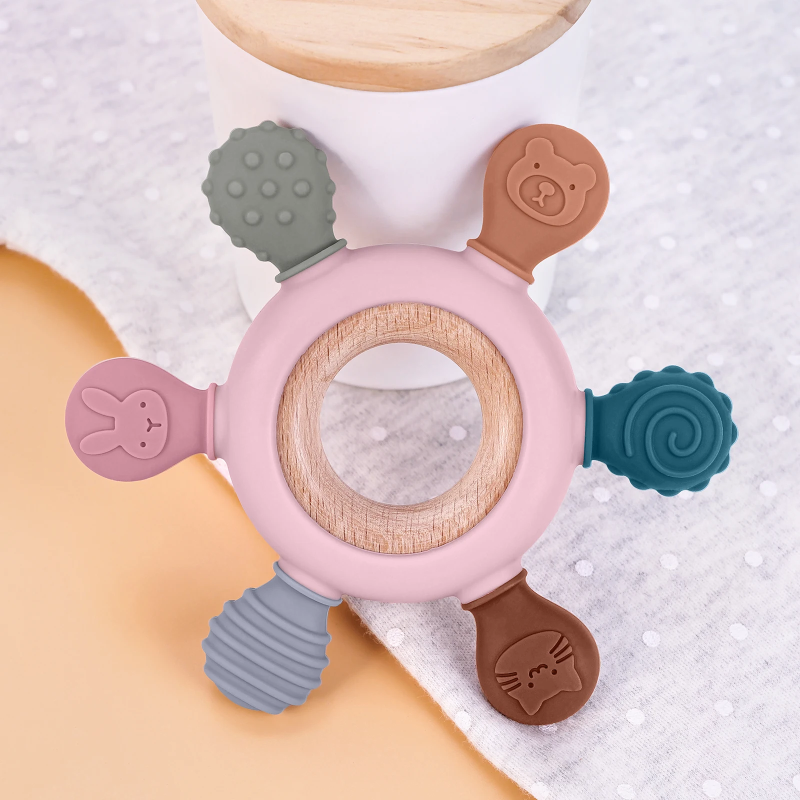TYRU.HU Baby Food Grade Voor Pasgeboren Bijtring Speelgoed Pasgeboren Verpleging Tandjes Speelgoed Gift Siliconen Bijtring met Houten Ring Accessoires