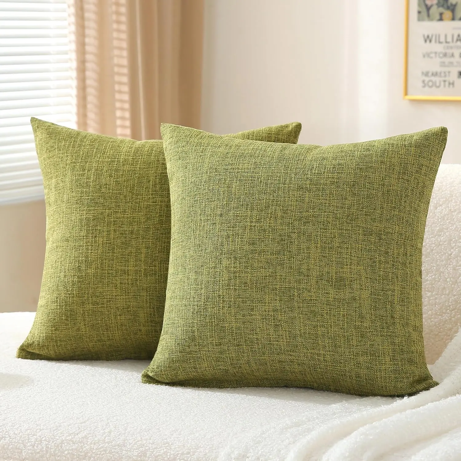 Packung mit 2 einfarbigen dekorativen Leinen-Kissenbezügen, einfach, bequem und weich, zur Dekoration von Sofa, Wohnzimmer und Schlafzimmer – Detail 15