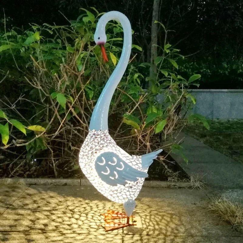 Outdoor Gardening Decoration Statues White Swan Solar Lamp Animal Garden Terraces Accessories Decor Sculptures For Modern House