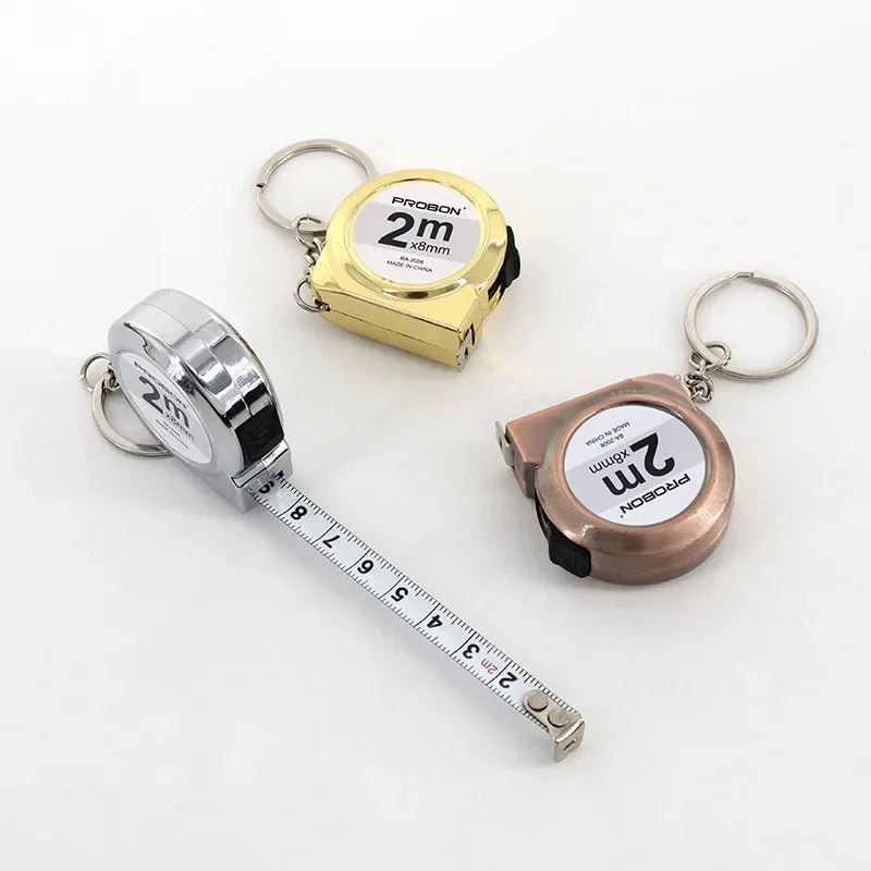 1pcs 2m Retractable Portable Keychain Design Mild Steel Small Measuring Tool for DIY Crafting Sewing Household Mini Tape Measure