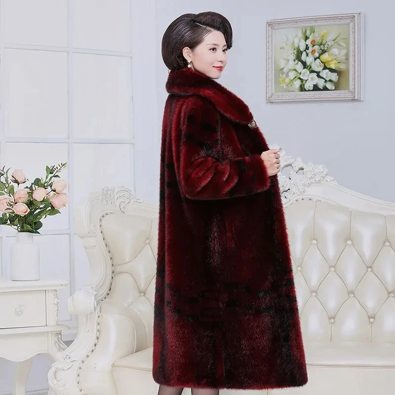 High Quality Mom\'s Long Fur Coat Winter New Warm Add Velvet Long Thicken Fawx Fur Overcoat Female Imitation Mink Fur Jacket 5XL