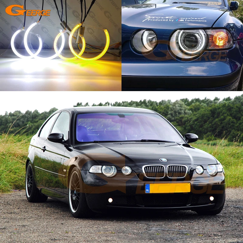 

For BMW 3 Series E46 Compact 2001 2002 2003 2004 2005 Ultra Bright A/W Switchback DRL Turn Signal LED Angel Eyes Kit Halo Rings