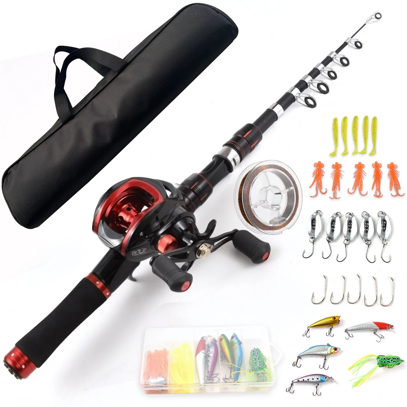 

Fishing Rod and Reel Combo 2. Telescopic Fishing Rod with Right Hand Baitcasting Reel Fishing Rod and Reel Combo