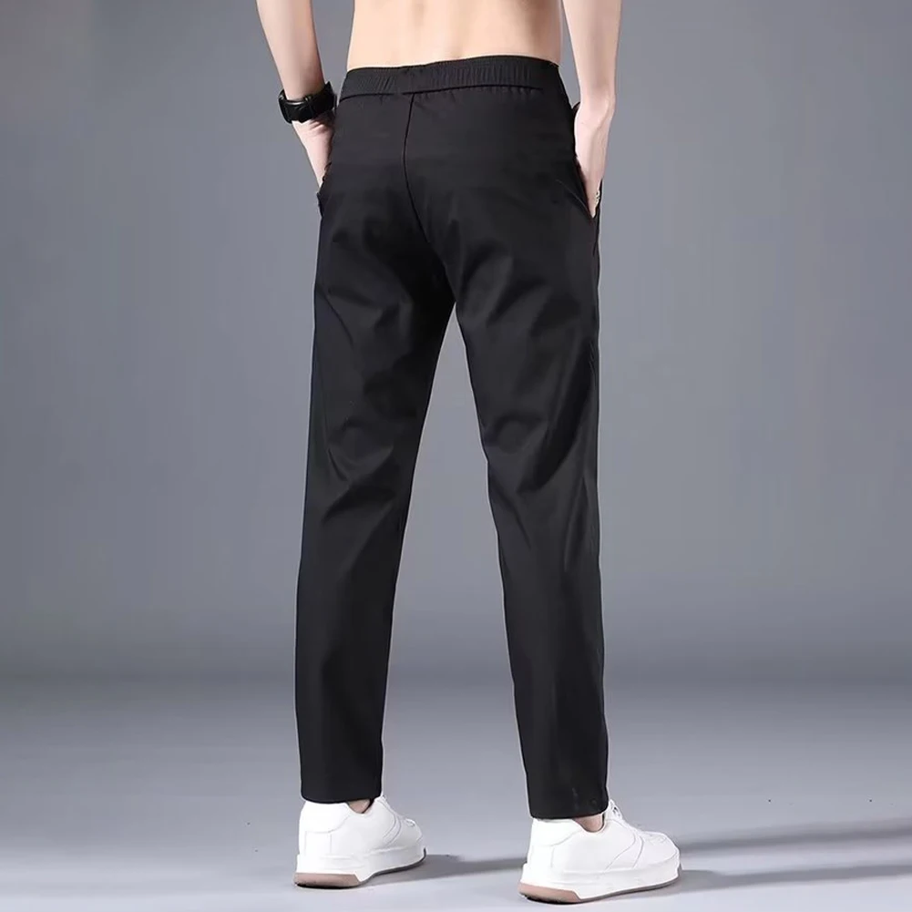 

New Men's Casual Pants Slim Fit Stretch Chino Trousers Solid Color Flat Front Flex Classic Ankle Length Pants Men Clothing