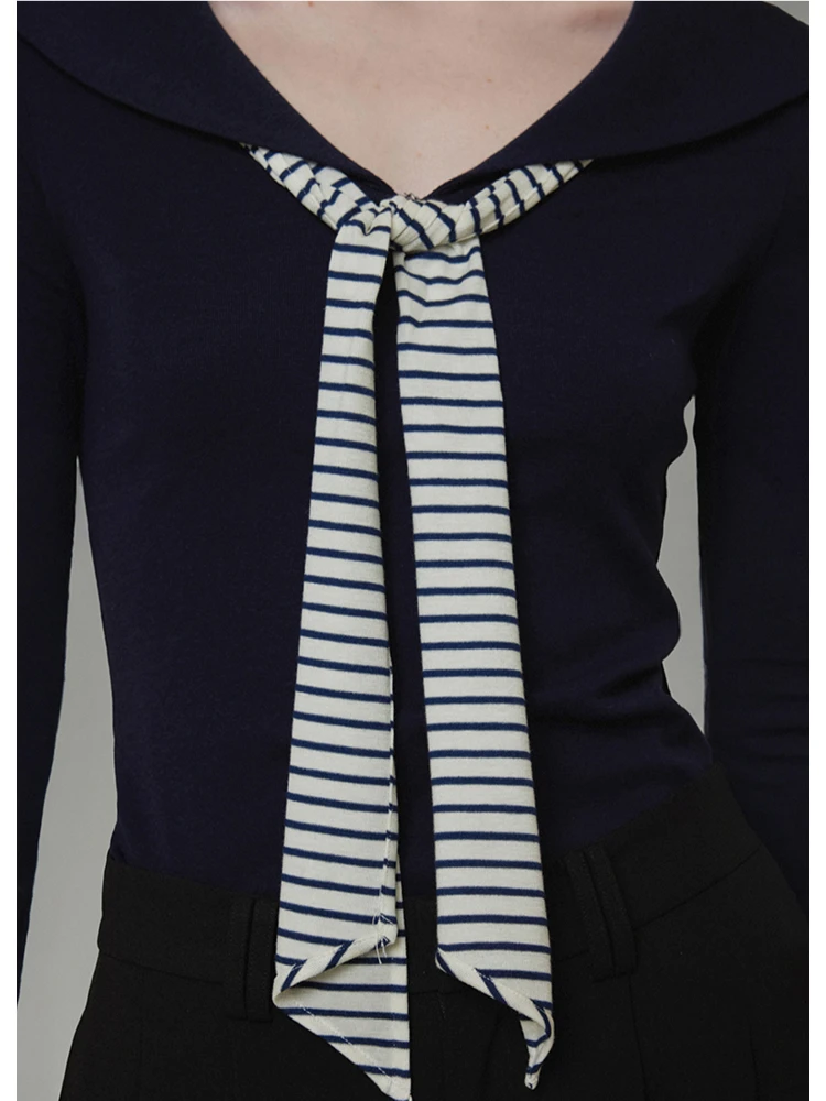 Cheerart preppy gola de marinheiro manga longa malha superior e blusa mulher gravata pescoço azul real malhas 2025 roupas outono