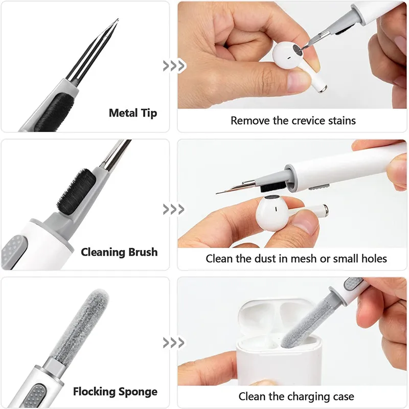 Alat Pembersih Earphone Desain 3-In-1 Baru Datang untuk Airpods 1/2/3 Casing Earbud Keyboard Pena Pembersih Headphone Sikat Pena Pembersih
