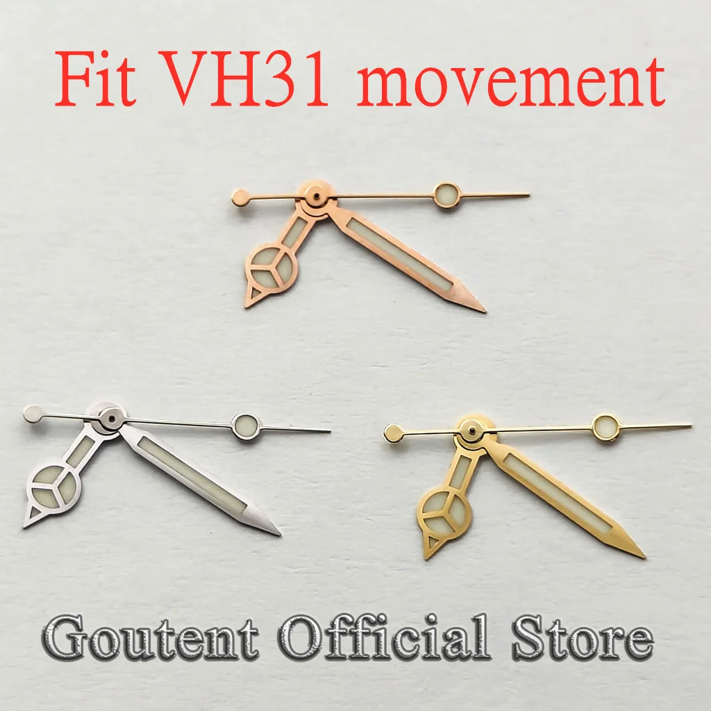Goutent Neue goldene, silberne, roségoldene Uhrzeiger, grün leuchtende Uhrzeiger, geeignet für das VH31-Uhrwerk