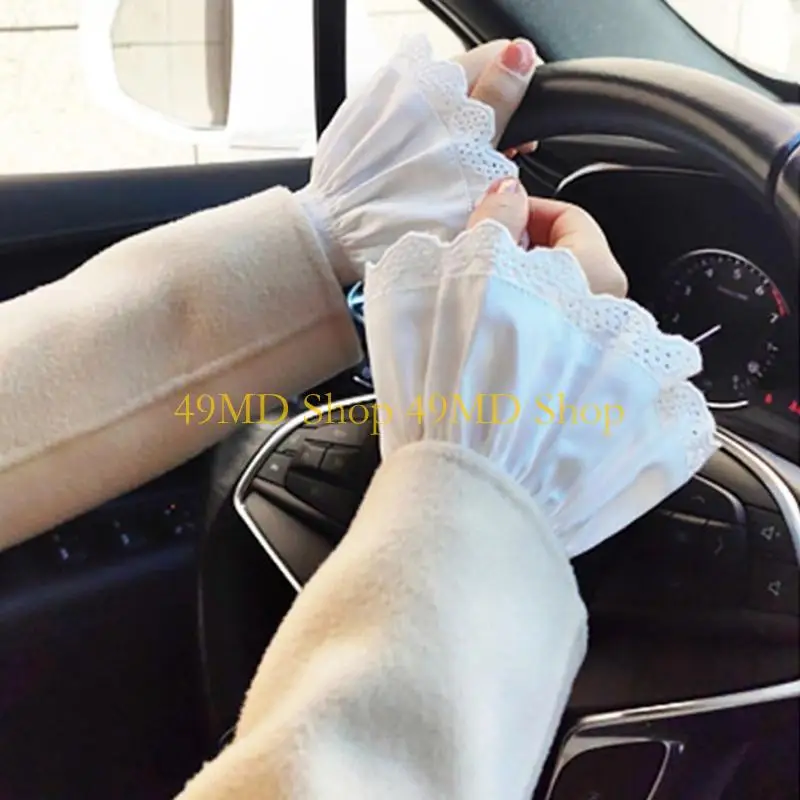 49MD Removable Shirt Hollow out Decorative Cuffs Girls Hollow out White Wristband Decorative Sleeves Woman Sweater Clothing