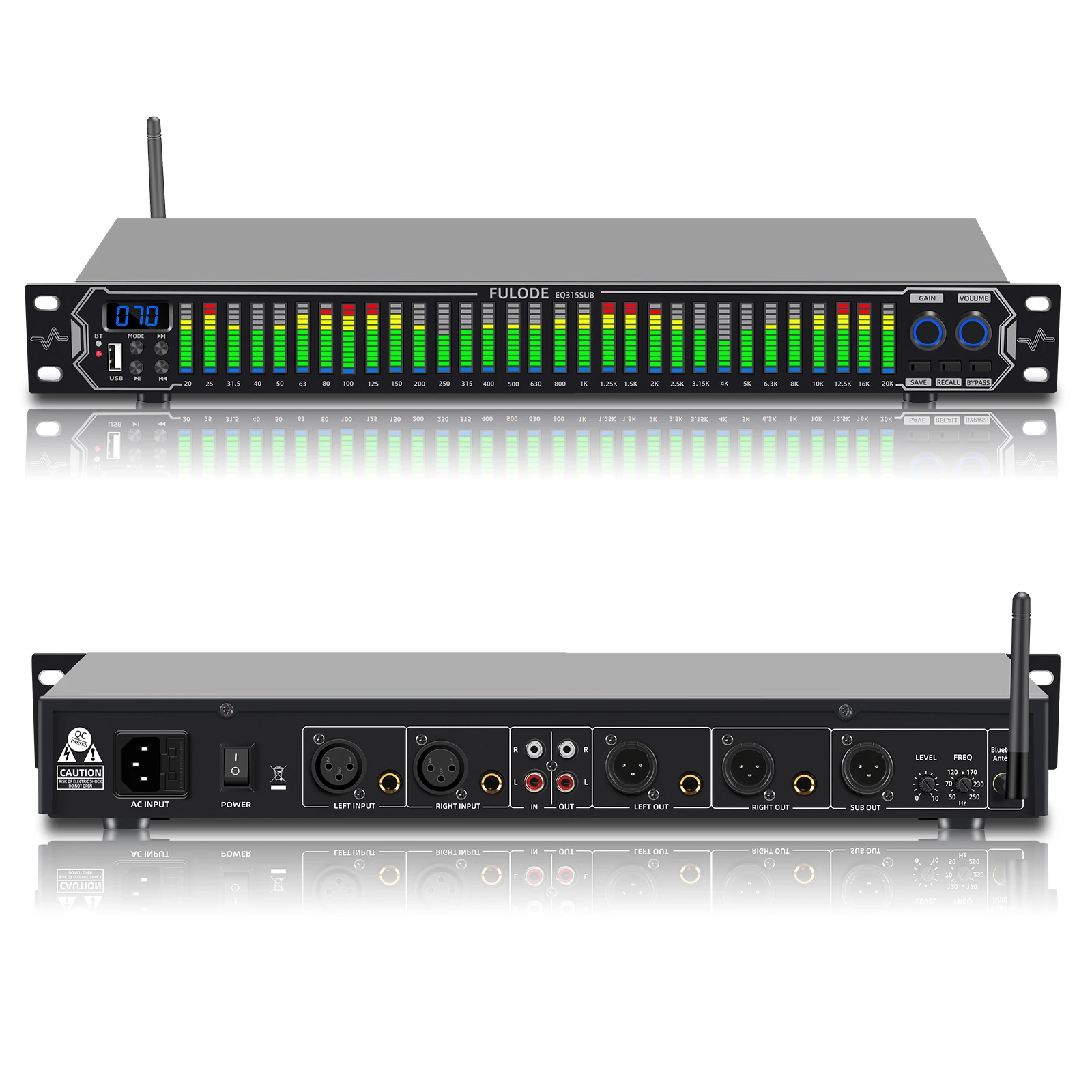 Equalizador digital profissional FULODE dj de 31 bandas, com redução de ruído, para montagem em rack.