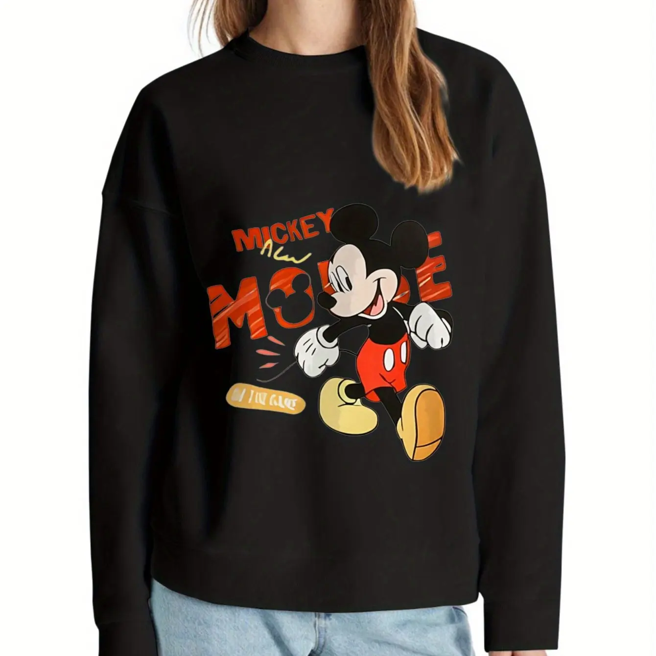 

Пуловер с Микки Маусом Диснея, модный свитер унисекс с круглым вырезом, осенне-зимний флисовый повседневный уличный свитер