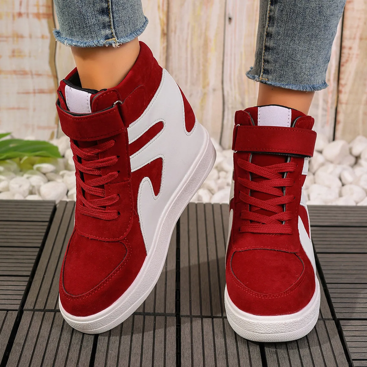 red sneakers women Black Platform Vulcanize Shoes Women High top Platform Sneakers women Casual Wedges shoes Womens Shoes autumn