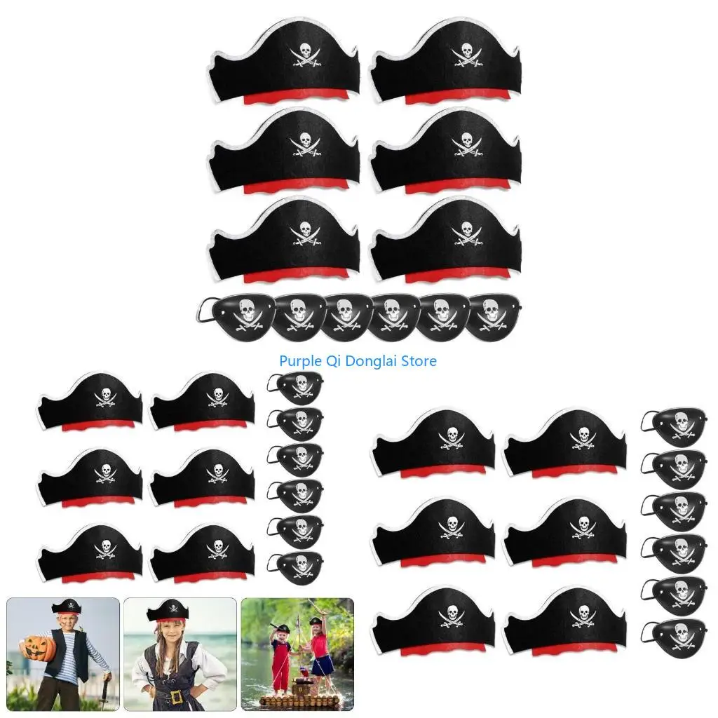 L21E 12Pcs Pirate Hat and Pirate Eyemask Set, Kid Halloween Pirate Dress up Costume