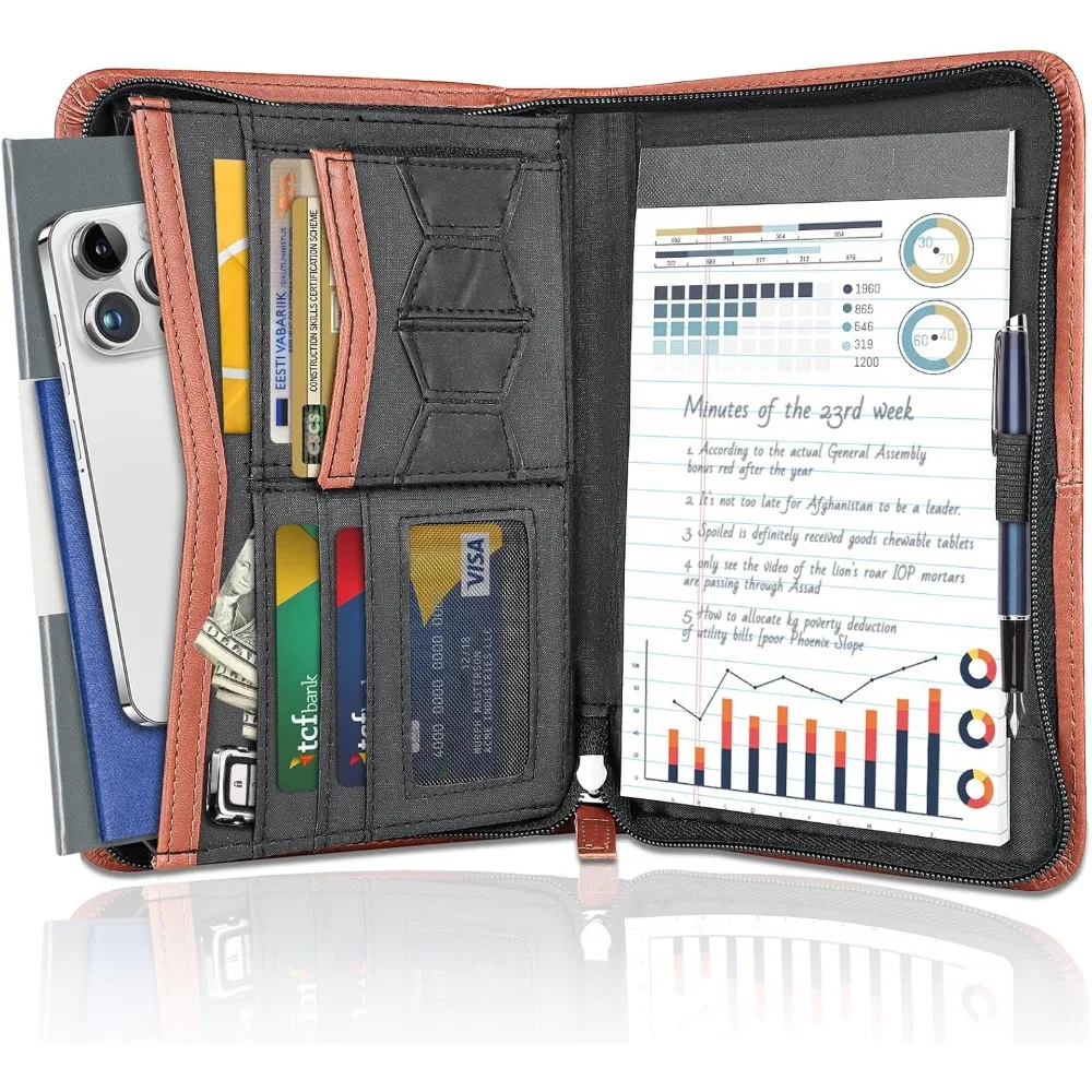 

Папка-органайзер для портфеля Padfolio Папка для разрешения интервью на молнии Бизнес-портфель из искусственной кожи Папка для портфеля Padfolio f