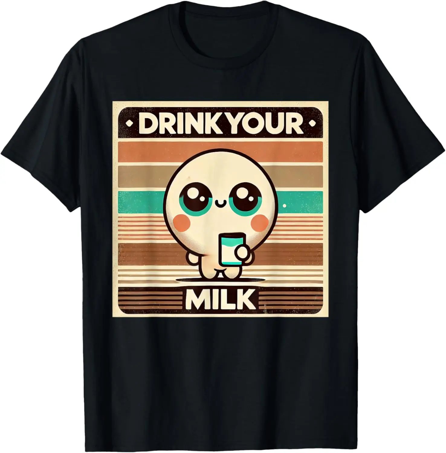 

Cute Retro Drink Your Milk Cartoon Design T-Shirt