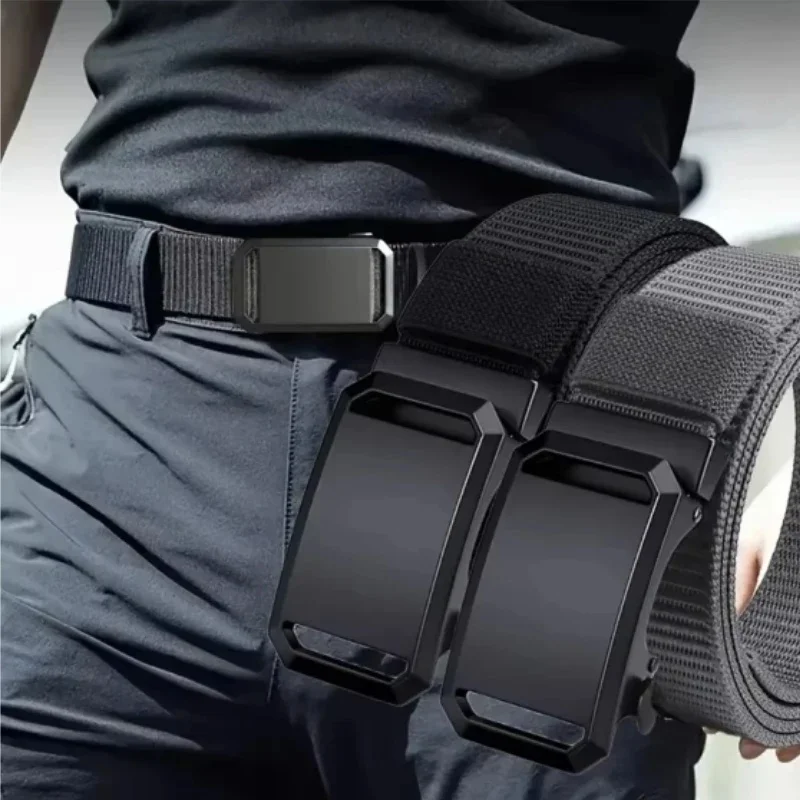 1pc new automatic buckle adjustable belt belt belt, men's canvas tactical tooling leisure outdoor military training pants belt, men's breathable sports belt, durable and comfortable adjustable belt suitable for a variety of scenes to use the belt