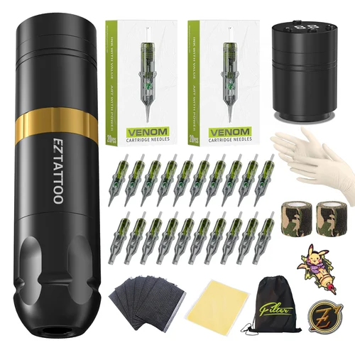 Kits de tatuaje inalámbricos EZ Caster, máquina de tatuaje con cartucho, pluma con cartucho de 40 Uds., agujas de tatuaje para maquillaje permanente de tatuaje