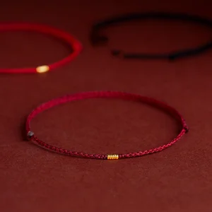 Moda Handmade Gold Color Beads Rojo Rope Longitud de brazaletes Ajuste Círculo de encanto Pulseras para mujeres Regalo de amantes de los hombres 10 mejores pulseras con cuentas rojas de ventas - №7