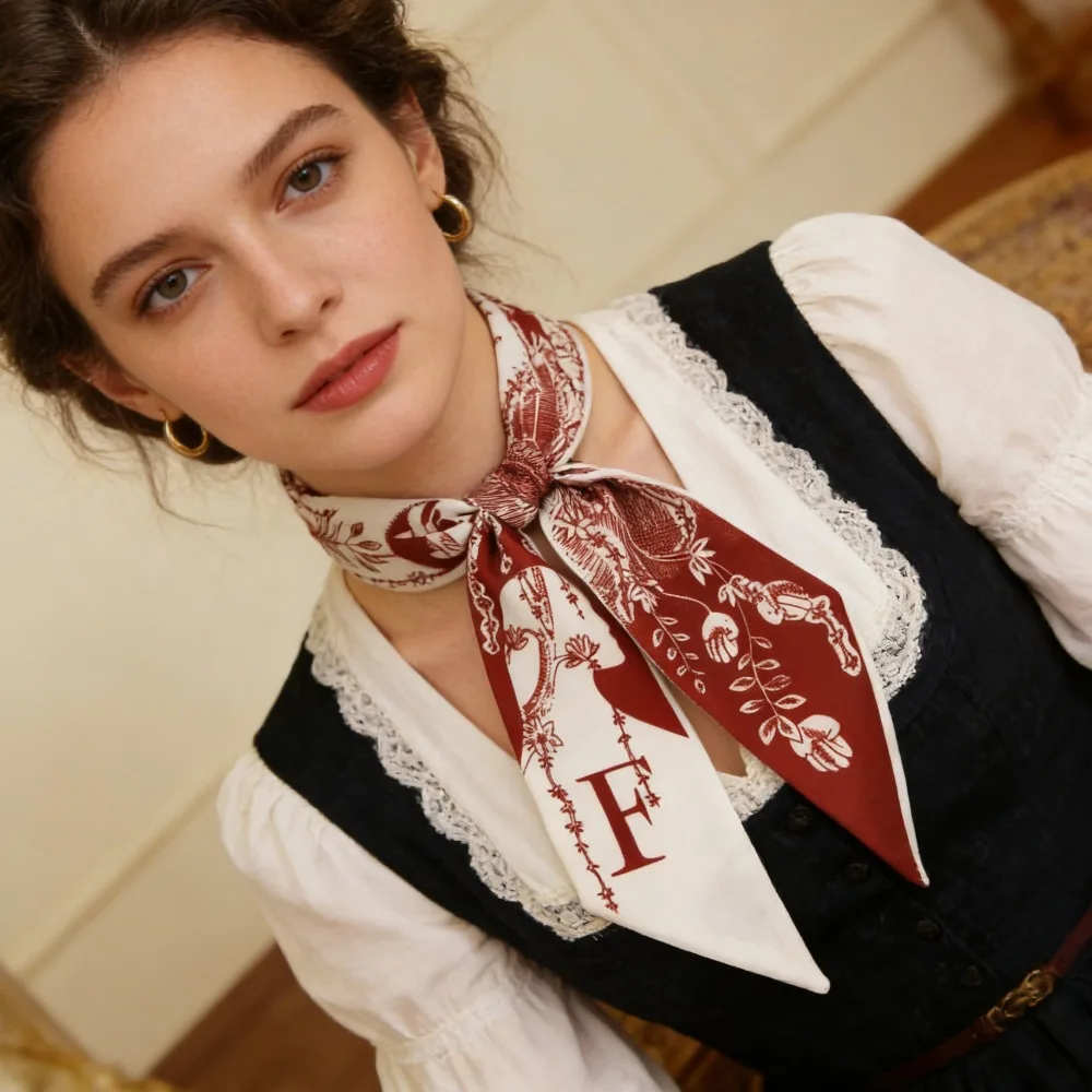 

Women Silk Scarf Long Strip Hair Ribbon Neck Scarf Bag Handle Kerchief