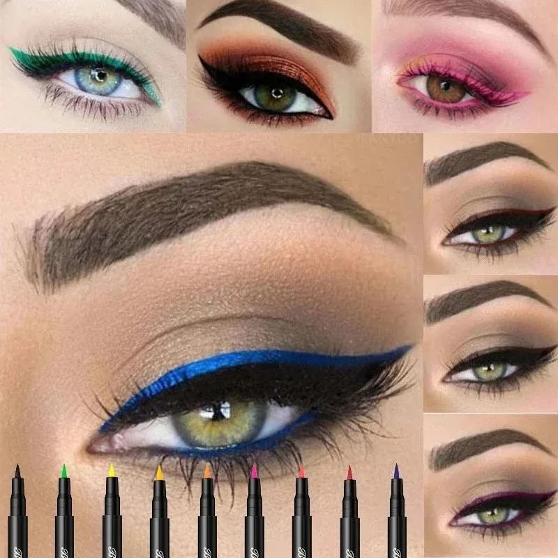 12 色マットカラフルなアイライナーペンシル持続防水液体アイライナーペン非汚れ高着色目魅力的なメイクアップ