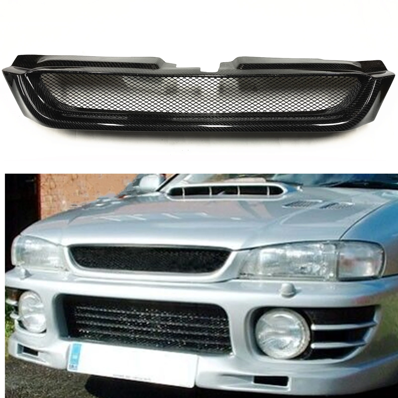 Front Grille For Subaru Impreza 6th 1997-2001 Coupe/Sedan/Wagon Outback Sport/2.5RS/WRX/STI Carbon Fiber/Fiberglass Mesh Grill