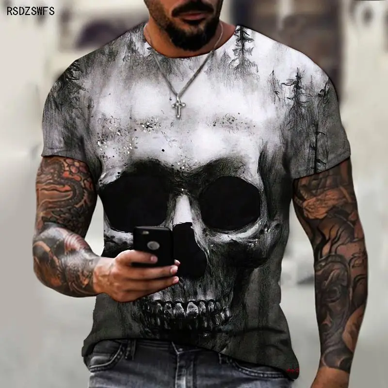 Skull Rose Romantic HD 3D Printing Men's And Women's T-shirt HD Short-sleeved Oversized Summer Short-sleeved Top