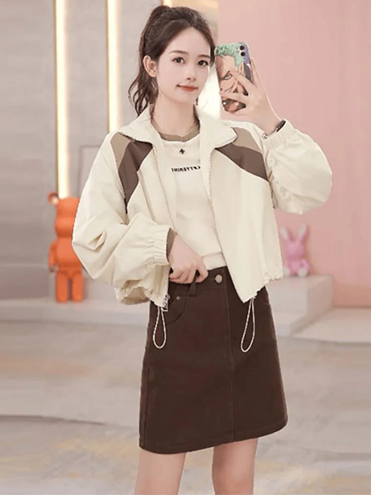 Korean Style Ladies Zipper Jacket Spring Autumn New Small Size Anti-Aging Short Fashion Open Cardigan Trendy Jacket