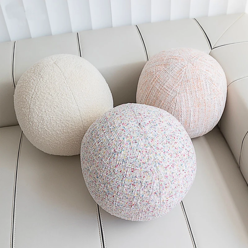 Spherical Pillow Round Cushion Luxury Ball Shaped Solid Color Stuffed Soft Pillow for Sofa Office Waist Rest Throw Pillow Decor