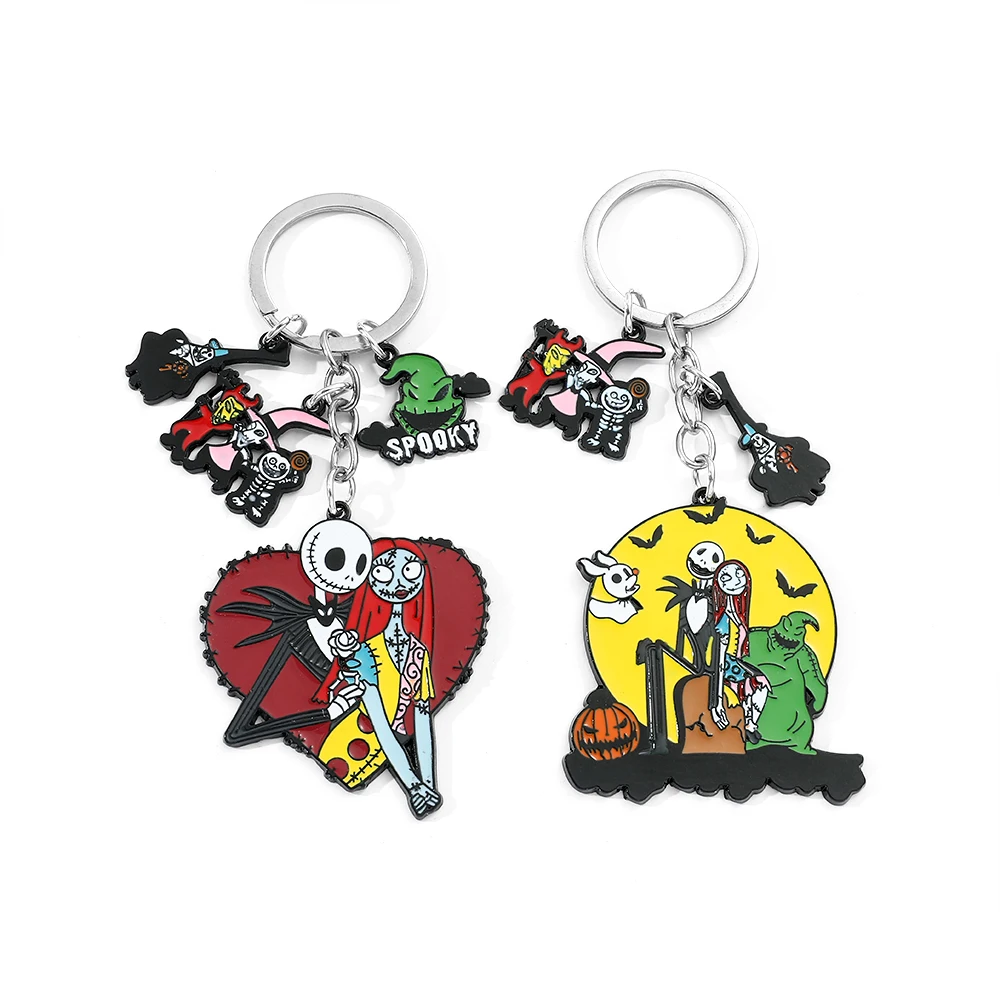 Disney Movie The Nightmare Before Christmas Keyrings Sally Jack Skellington Pendant keychain for Halloween Jewelry Gifts