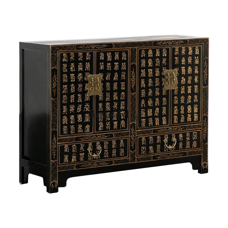 

1New Chinese classical furniture antique solid wood handmade gold dining side cabinet wine porch cabinet