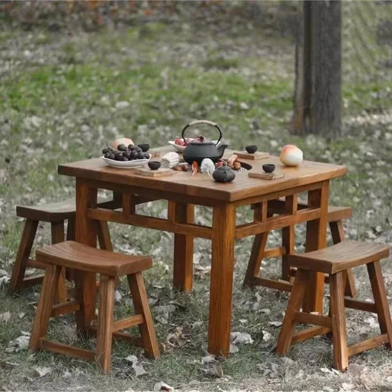 Solid Wood Retro Household Dining Table Small Coffee Table Balcony Square Hot Pot Around The Stove Cooking Tea Table