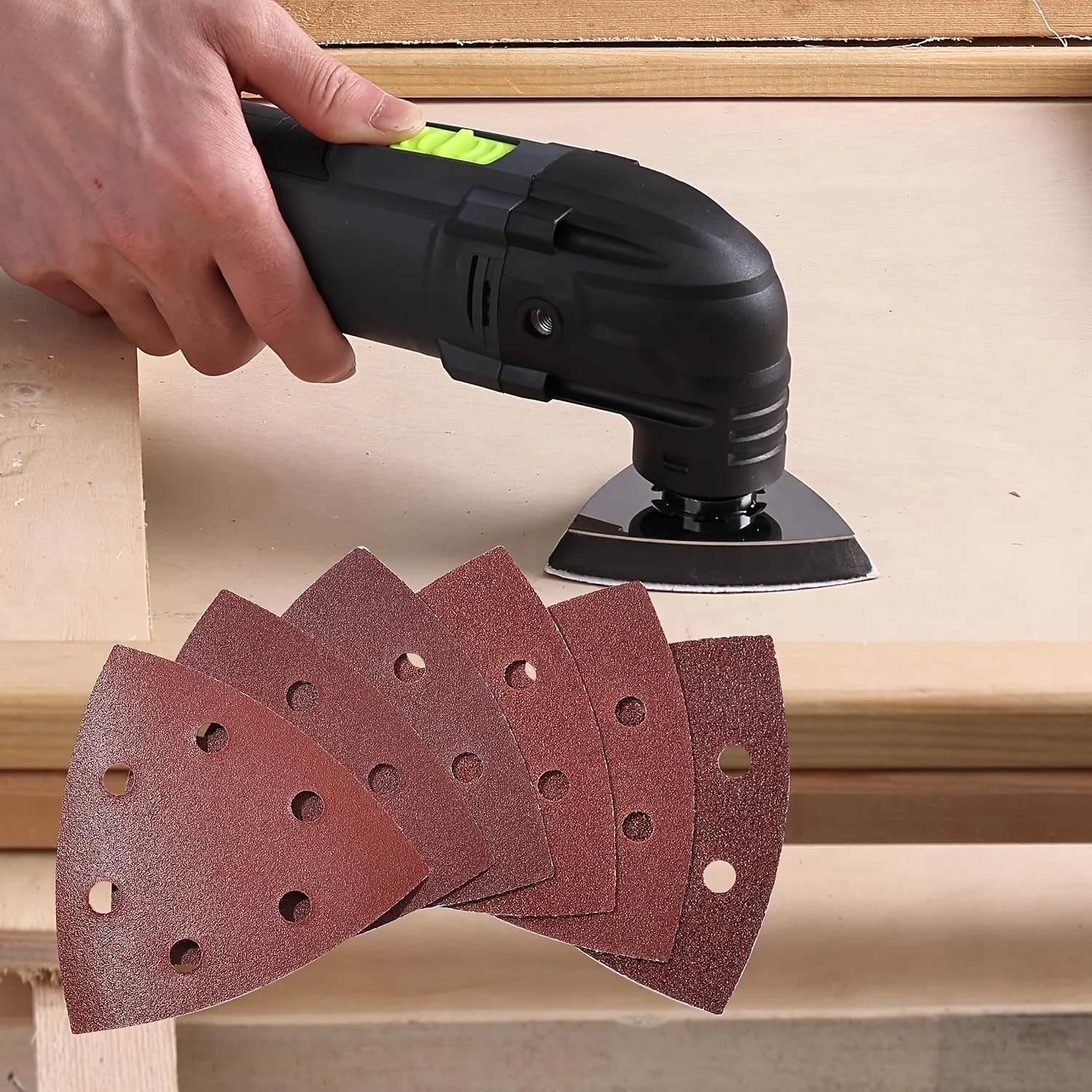 60Pcs 6‑Hole Mouse‑Shape Triangular Sandpaper Mixed 60‑320 Grit Sanding Pads for Delta Detail Sander Multi‑Tool Sander