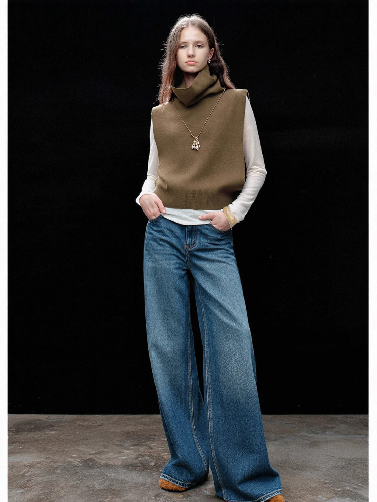 

Korean Sle High Collar Svel Knitted Vest Pure Color Layering High nce Sensation HUAAPPUW Women's Faion