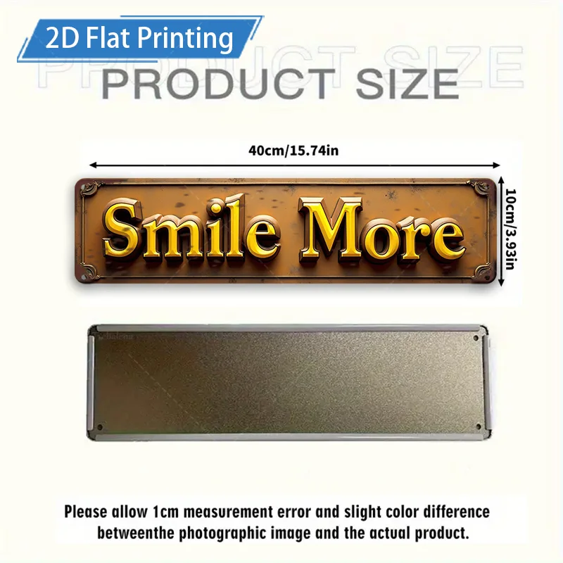 [2D FLAT] قطعة واحدة من لافتة معدنية، لافتة معدنية عتيقة مقاس 4 × 16 بوصة "Smile More" لوحة فنية جدارية لديكور المنزل