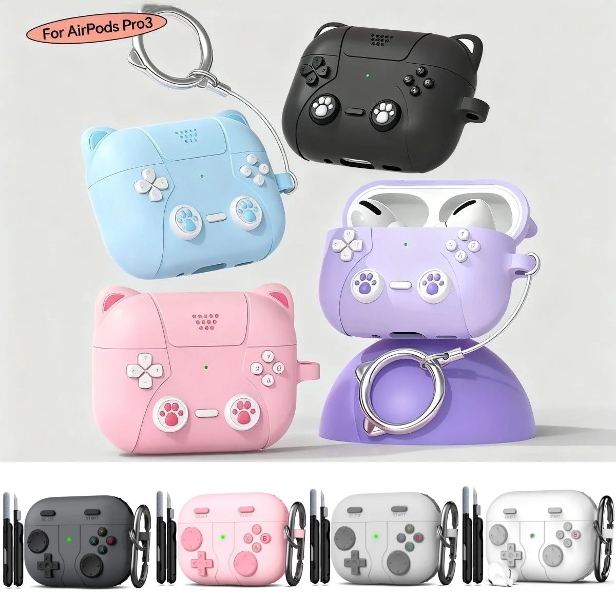 حافظة لطيفة على شكل مخلب قطة لأجهزة AirPods Pro 3 (2025) حافظة كلاسيكية من السيليكون الواقي لأجهزة AirPods Pro 3 مع مجموعة منظف لأجهزة Airpods Pro 3