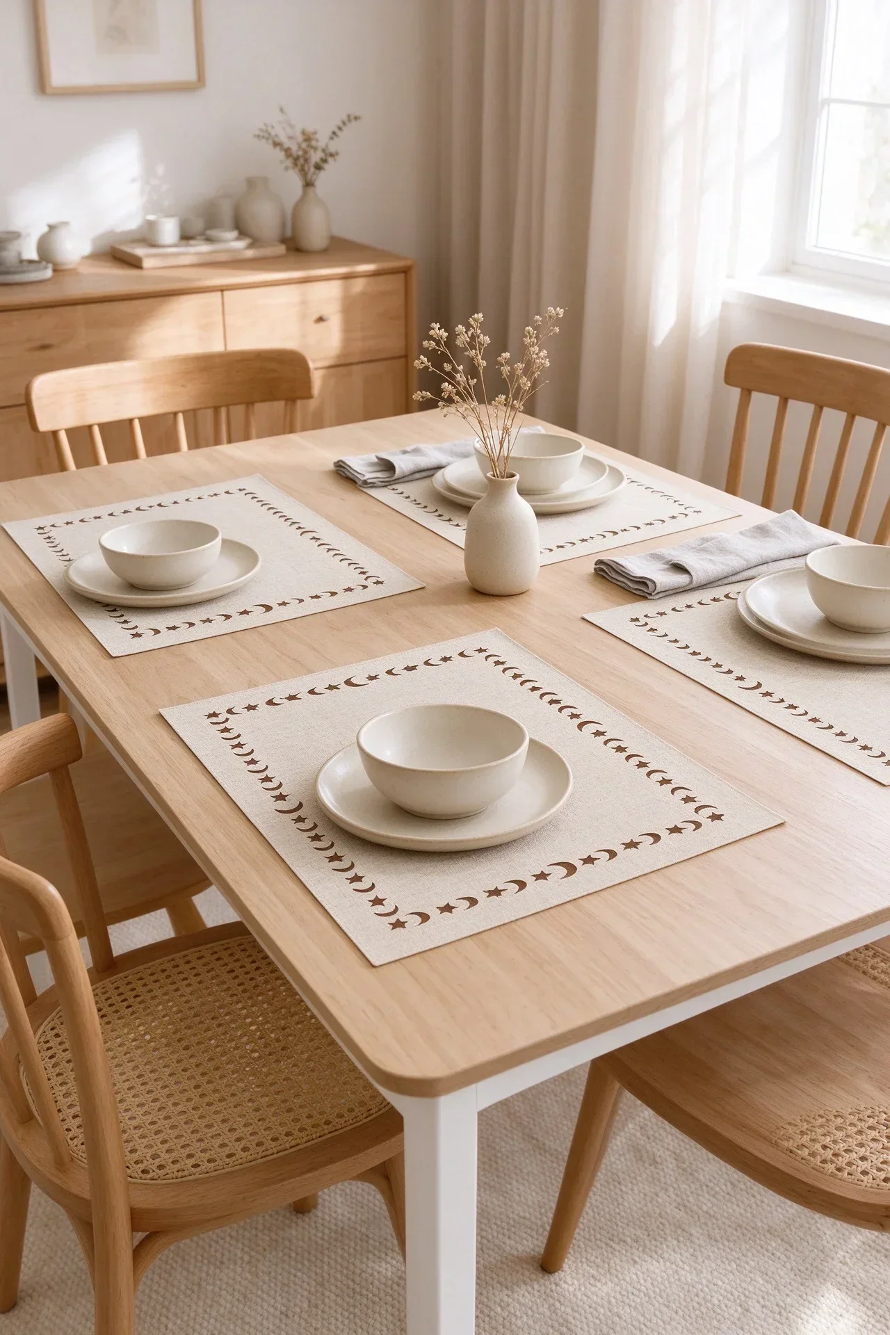 1/4/6Pcs Table Place Mats | Moon Star Border Print 45x30cm | Reusable |Kitchen Daily Dinner |Dining Table |Cottagecore Ins Style