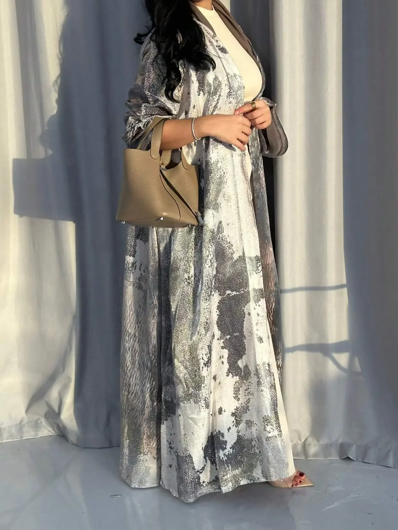 Naher Osten Frauen Lose Tie Dye Abaya Muslim Volle Hülse Vorne Offen Abayas Casual Türkei Kaftan Arabische Maxi Kleider Jilbabs