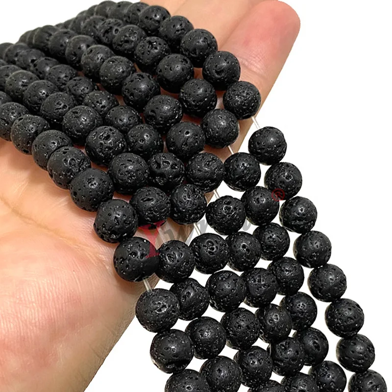 Natural Black Lava Stone Beads Loose AA Round Volcanics 4 6 8 10 12MM For Jewelry Making DIY Bracelet Handmade Accessories