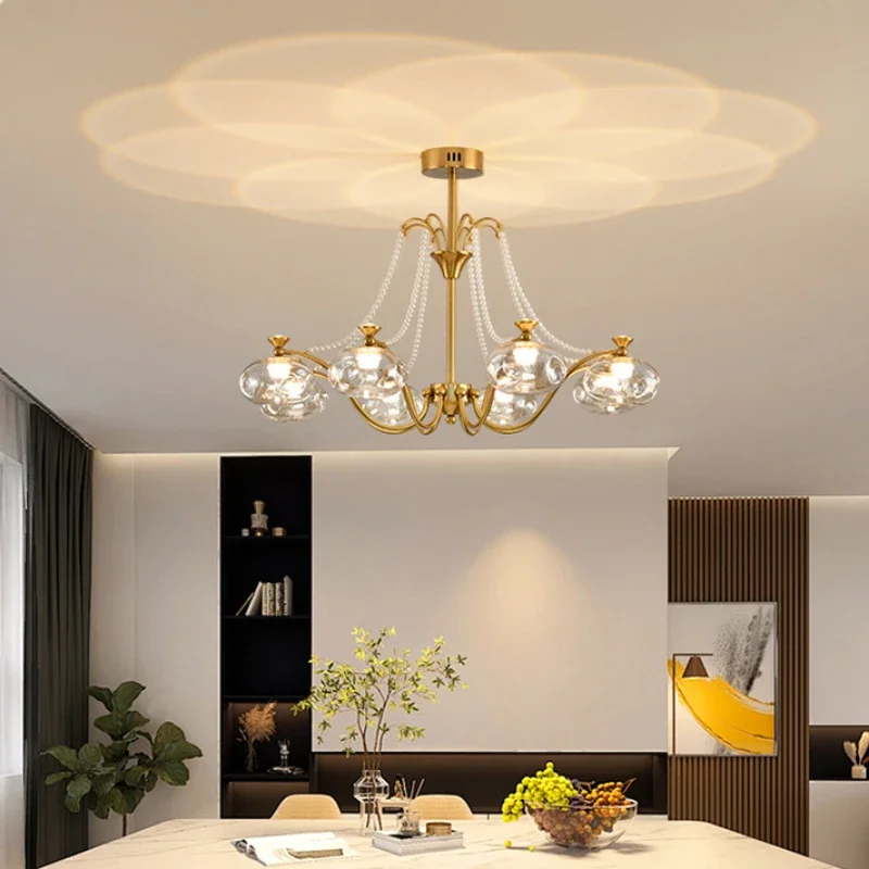 

SANDYHA Stunning French Restaurant Chandelier Elegant Pearl Chain Glass LED Lamps Ideal for Living Room Bedroom Dining Table